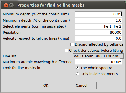 Properties for the automatic mechanism of finding line masks