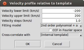 Velocity determination by using atomic/telluric lines or a template