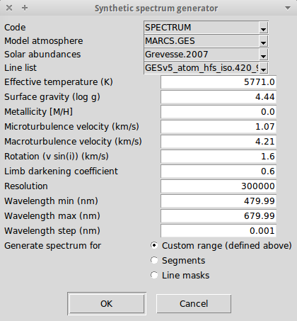 Properties for synthetic spectrum generation